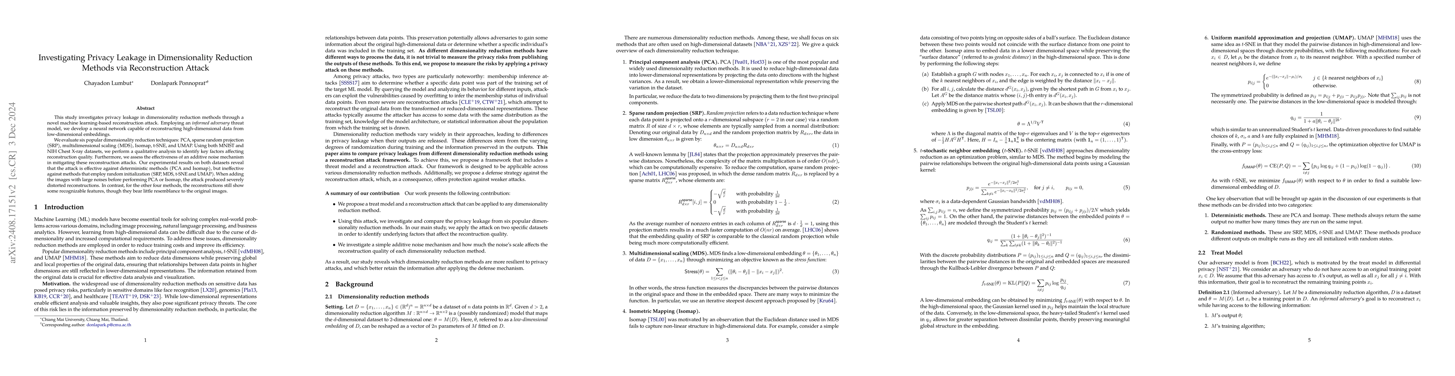 Thumbnail for Investigating Privacy Leakage in Dimensionality Reduction Methods via
  Reconstruction Attack