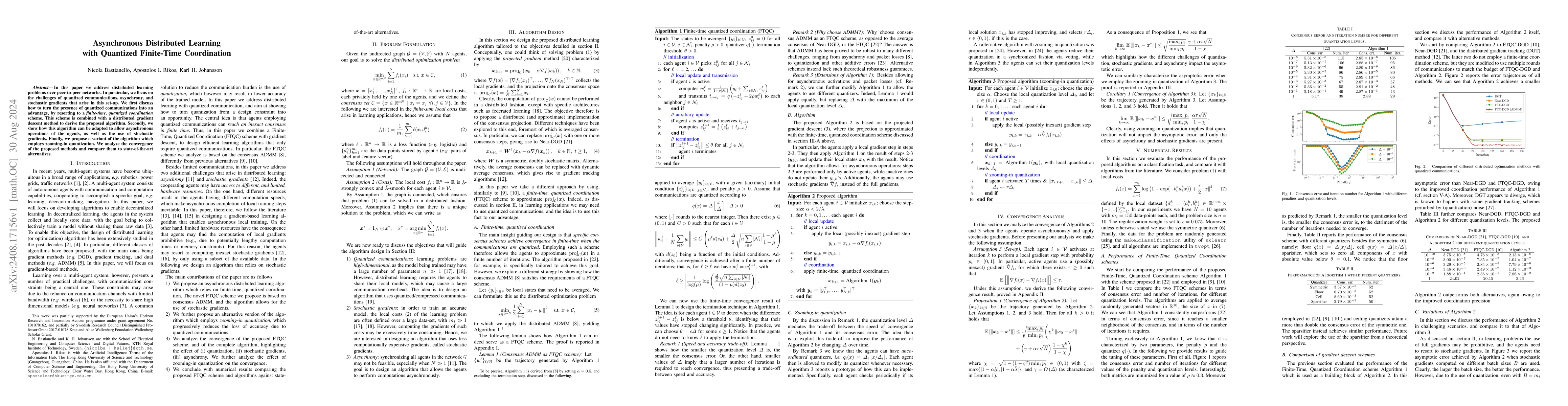 Thumbnail for Asynchronous Distributed Learning with Quantized Finite-Time
  Coordination
