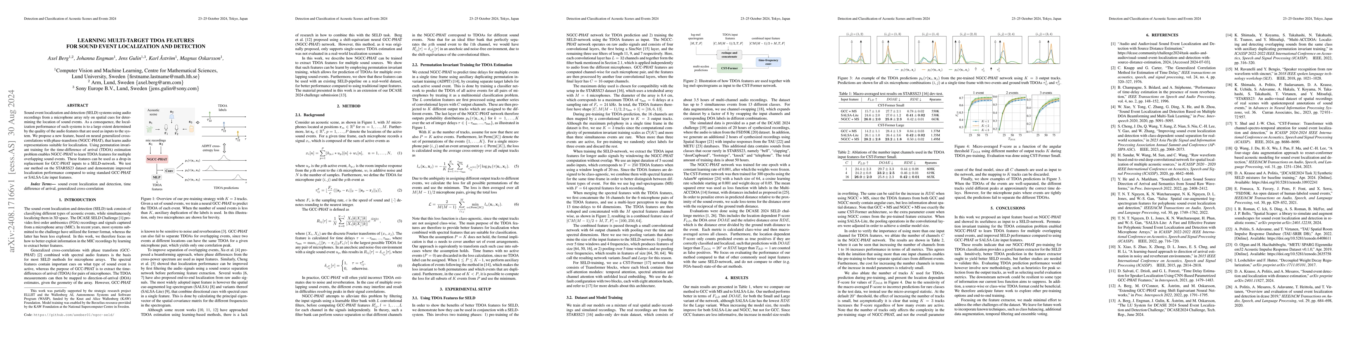 Thumbnail for Learning Multi-Target TDOA Features for Sound Event Localization and
  Detection