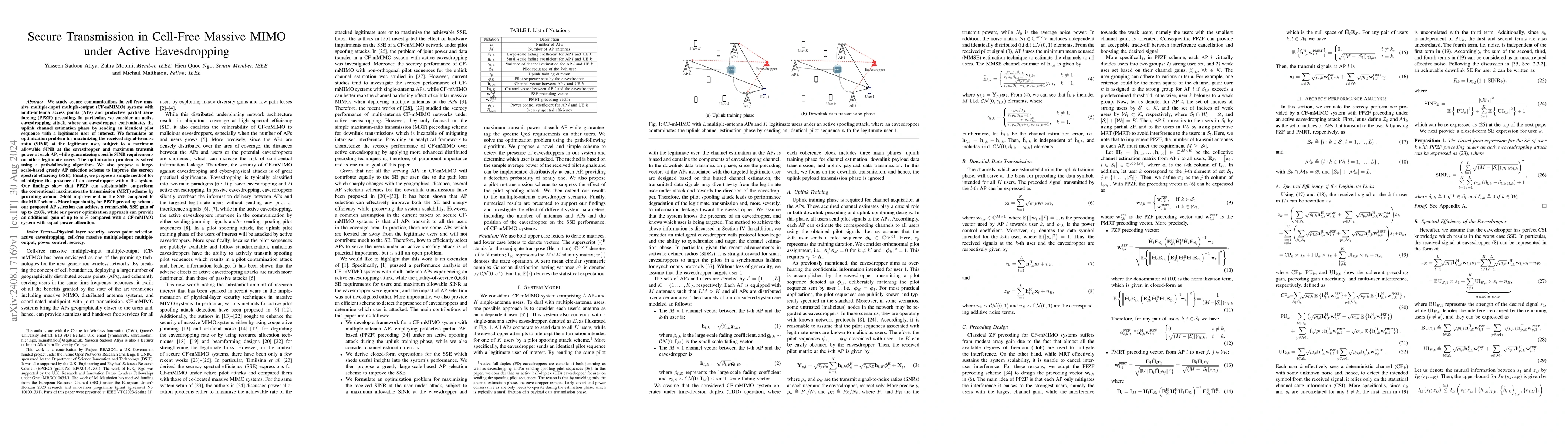 Thumbnail for Secure Transmission in Cell-Free Massive MIMO under Active Eavesdropping
