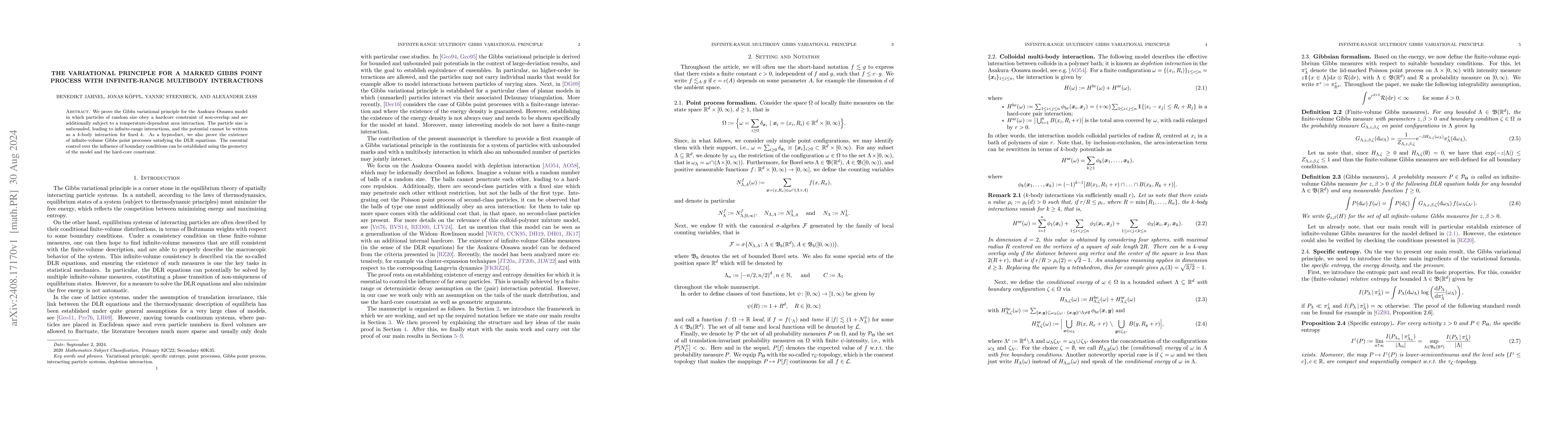 Thumbnail for The variational principle for a marked Gibbs point process with
  infinite-range multibody interactions