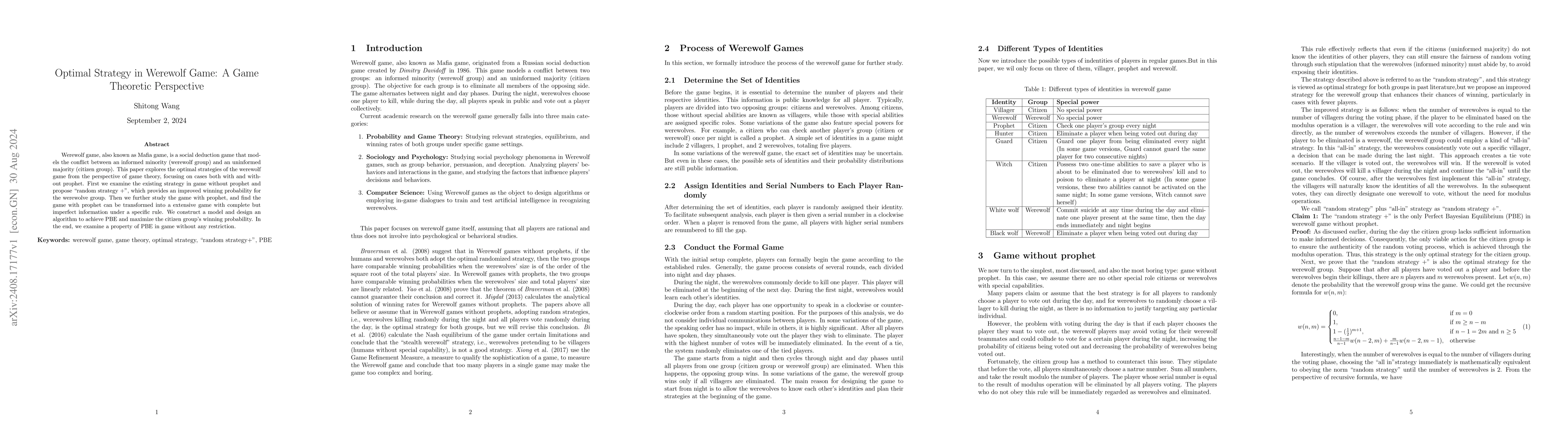Thumbnail for Optimal Strategy in Werewolf Game: A Game Theoretic Perspective