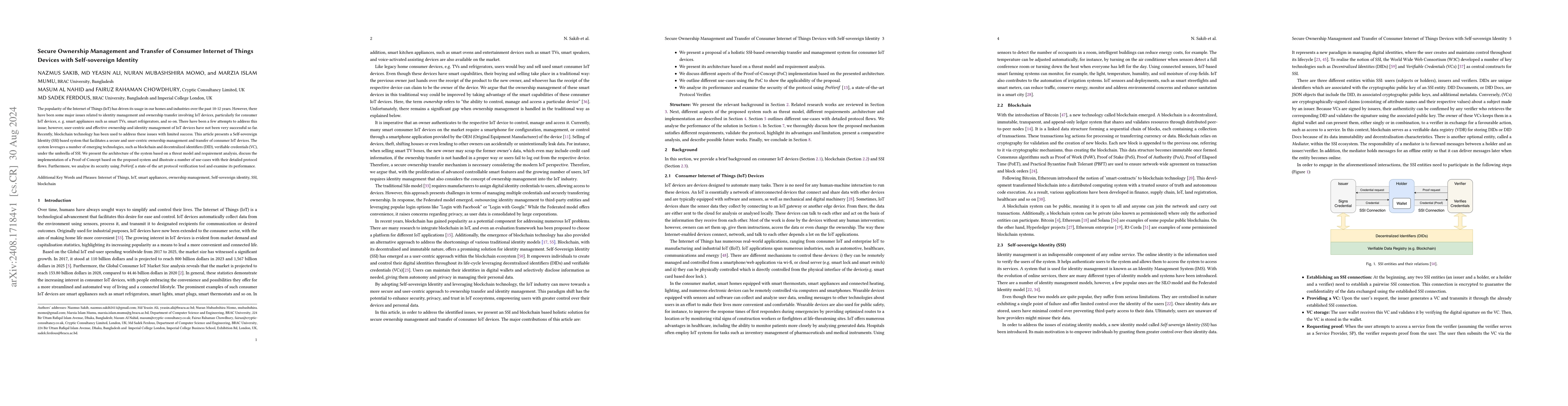 Thumbnail for Secure Ownership Management and Transfer of Consumer Internet of Things
  Devices with Self-sovereign Identity
