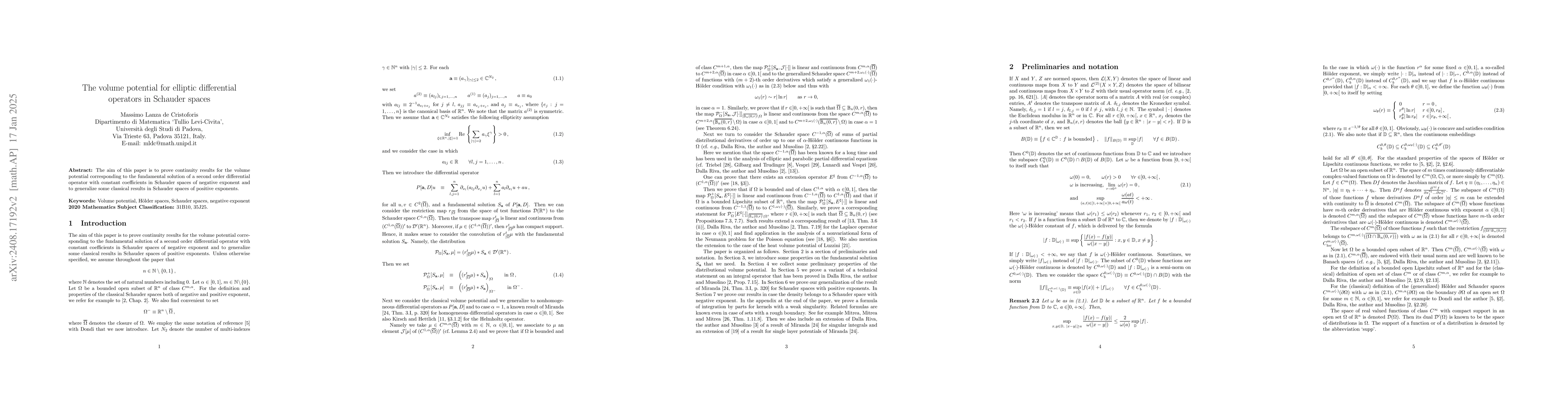 Thumbnail for The volume potential for elliptic differential operators in Schauder
  spaces