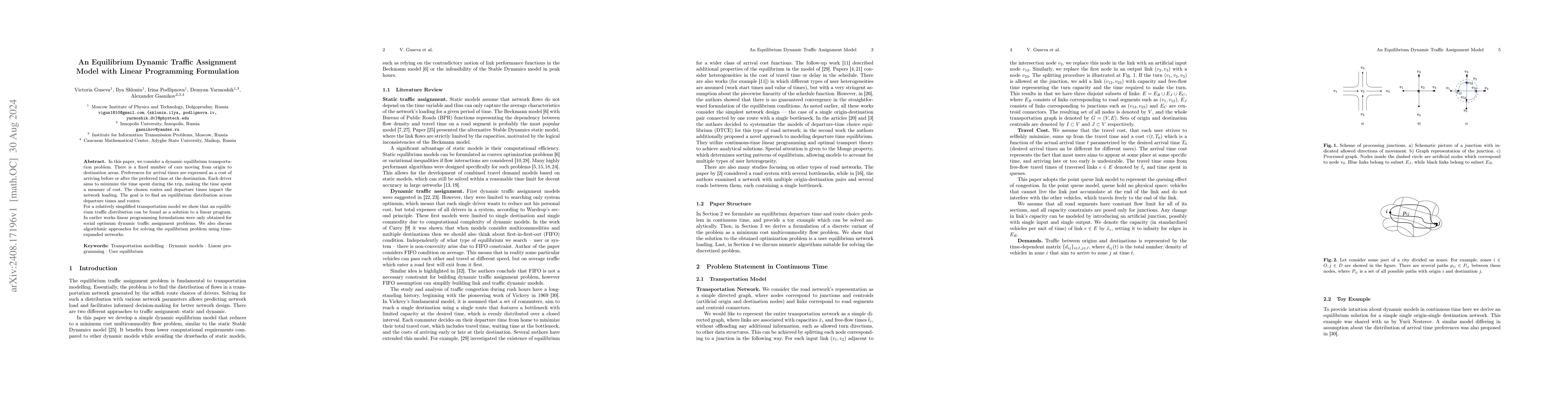 Thumbnail for An Equilibrium Dynamic Traffic Assignment Model with Linear Programming
  Formulation