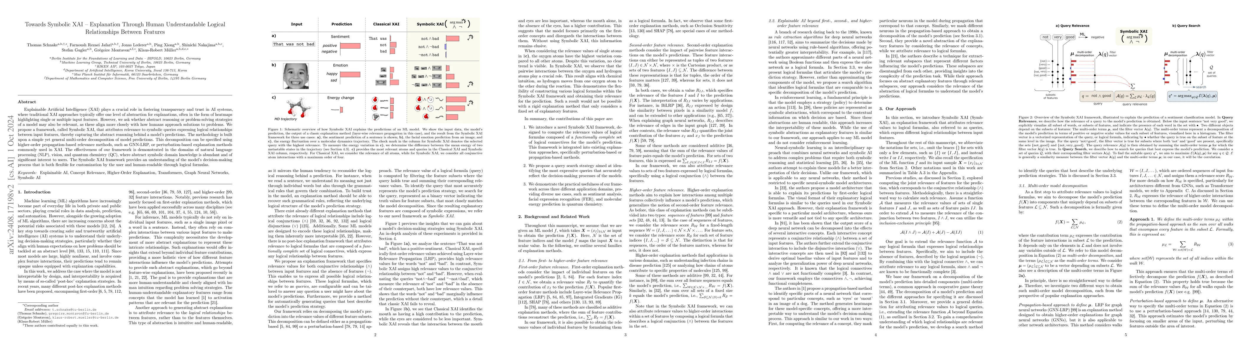 Thumbnail for Towards Symbolic XAI -- Explanation Through Human Understandable Logical
  Relationships Between Features