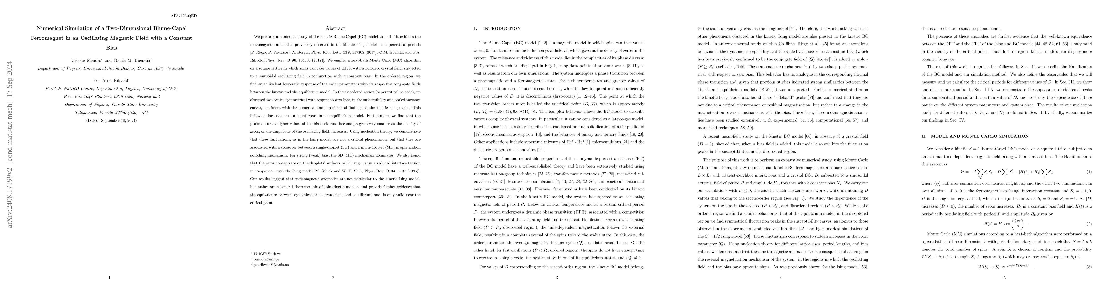 Thumbnail for Numerical Simulation of a Two-Dimensional Blume-Capel Ferromagnet in an
  Oscillating Magnetic Field with a Constant Bias