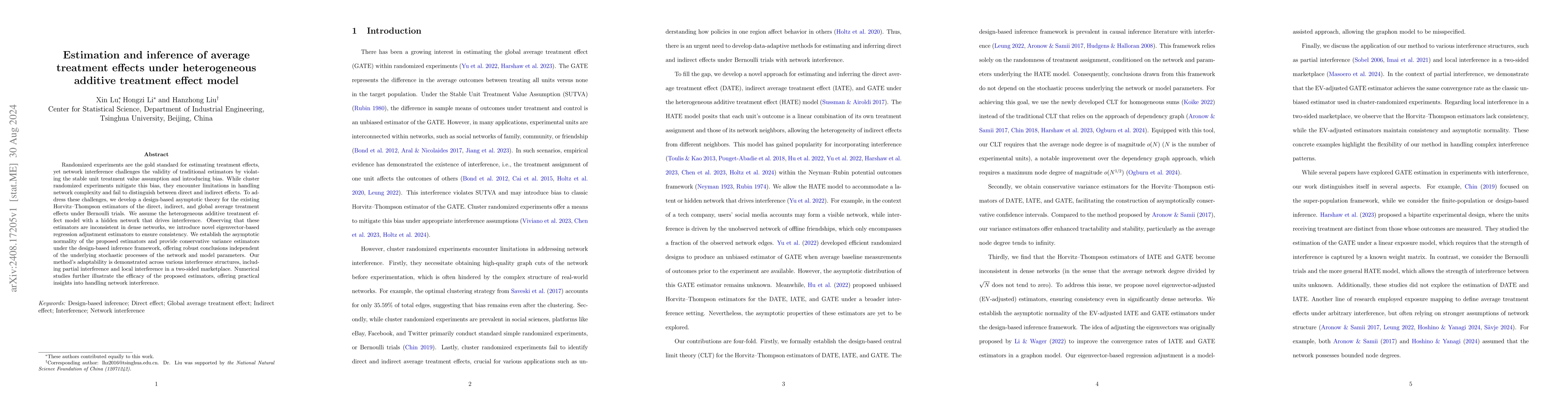 Thumbnail for Estimation and inference of average treatment effects under
  heterogeneous additive treatment effect model