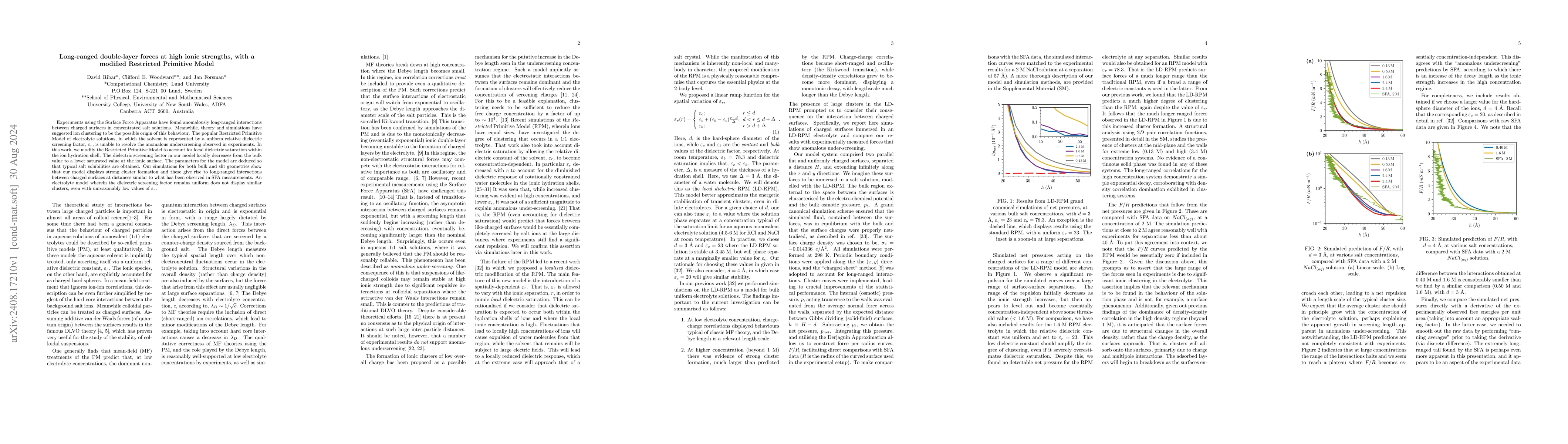 Thumbnail for Long-ranged double-layer forces at high ionic strengths, with a modified
  Restricted Primitive Model