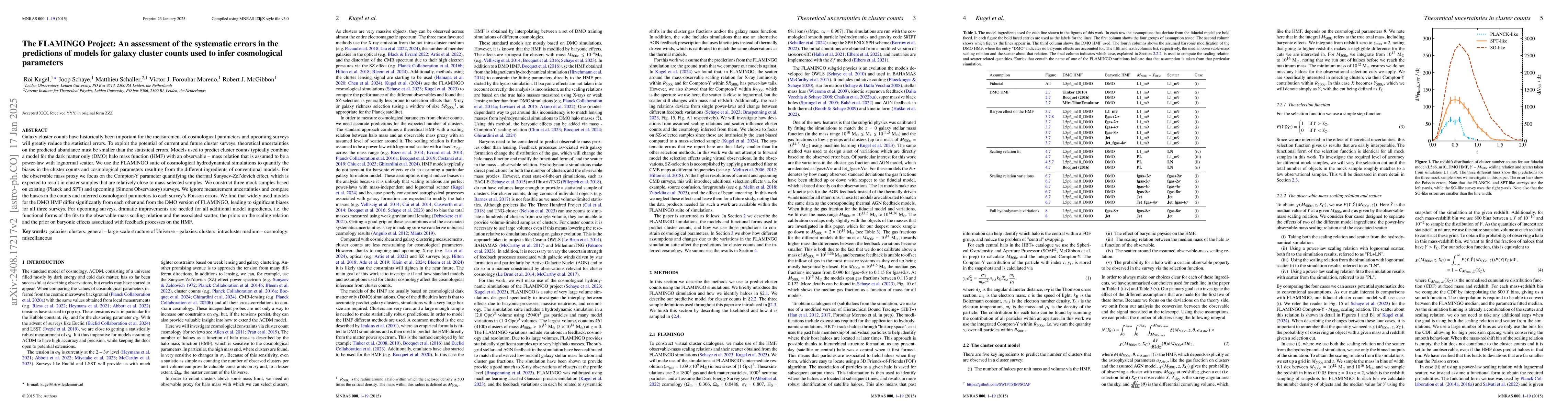 Thumbnail for The FLAMINGO Project: An assessment of the systematic errors in the
  predictions of models for galaxy cluster counts used to infer cosmological
  parameters