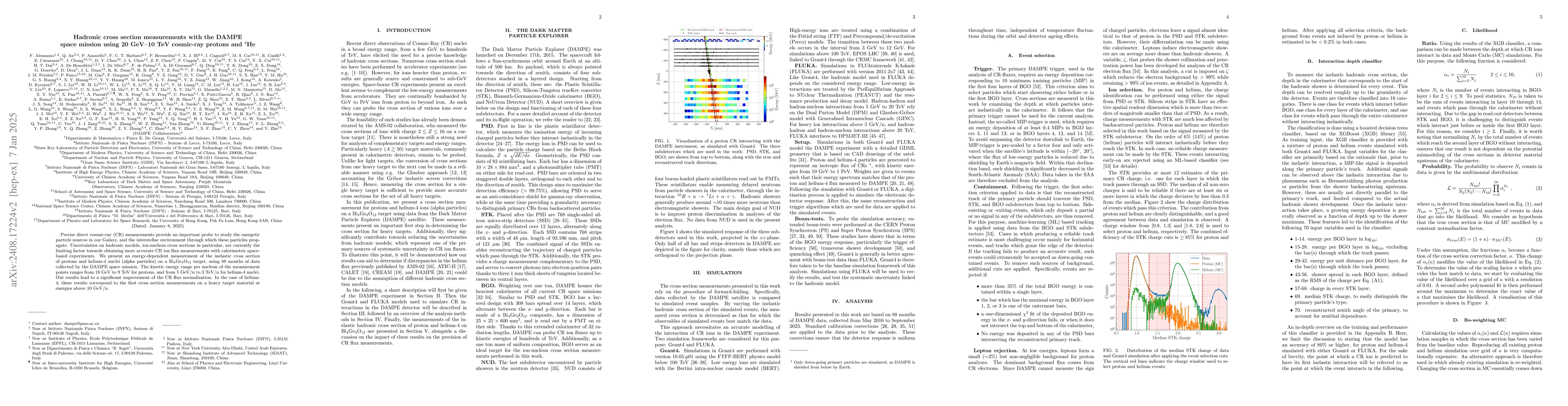 Thumbnail for Hadronic cross section measurements with the DAMPE space mission using
  20GeV-10TeV cosmic-ray protons and $^4$He