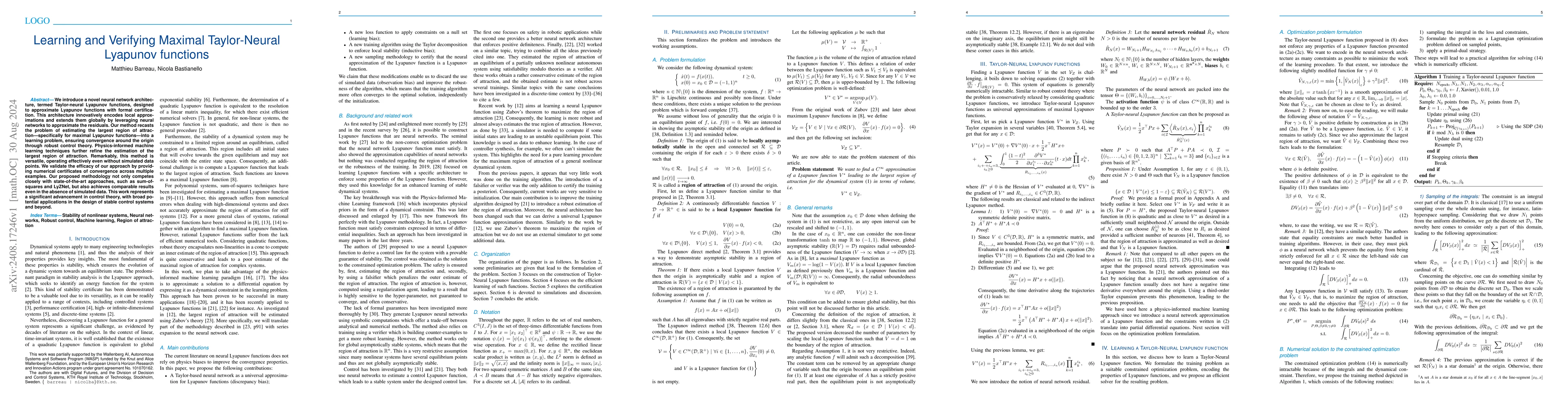 Thumbnail for Learning and Verifying Maximal Taylor-Neural Lyapunov functions
