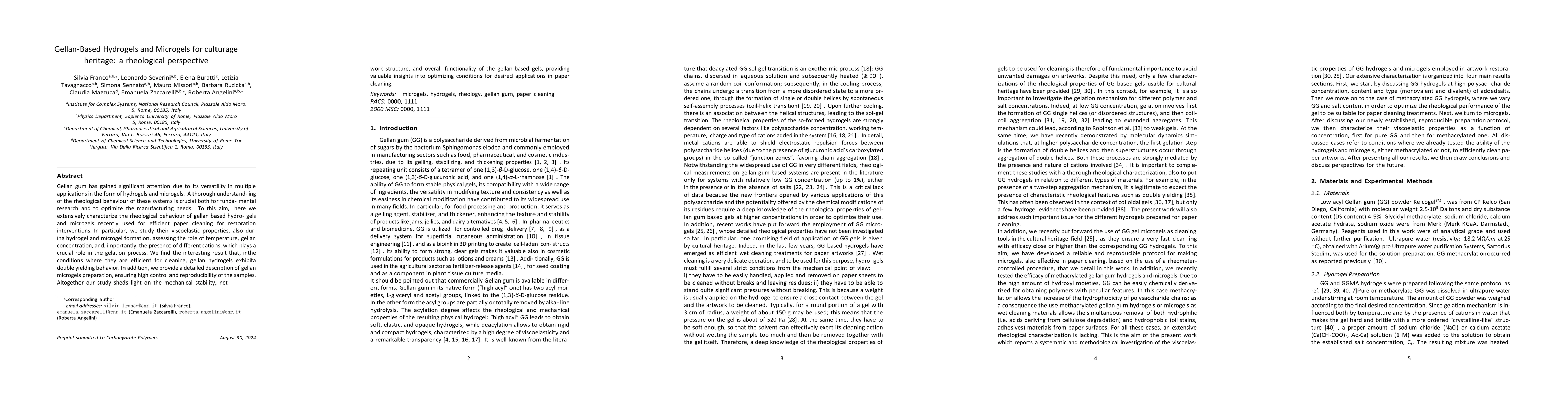 Thumbnail for Gellan-Based Hydrogels and Microgels for culturage heritage: a
  rheological perspective