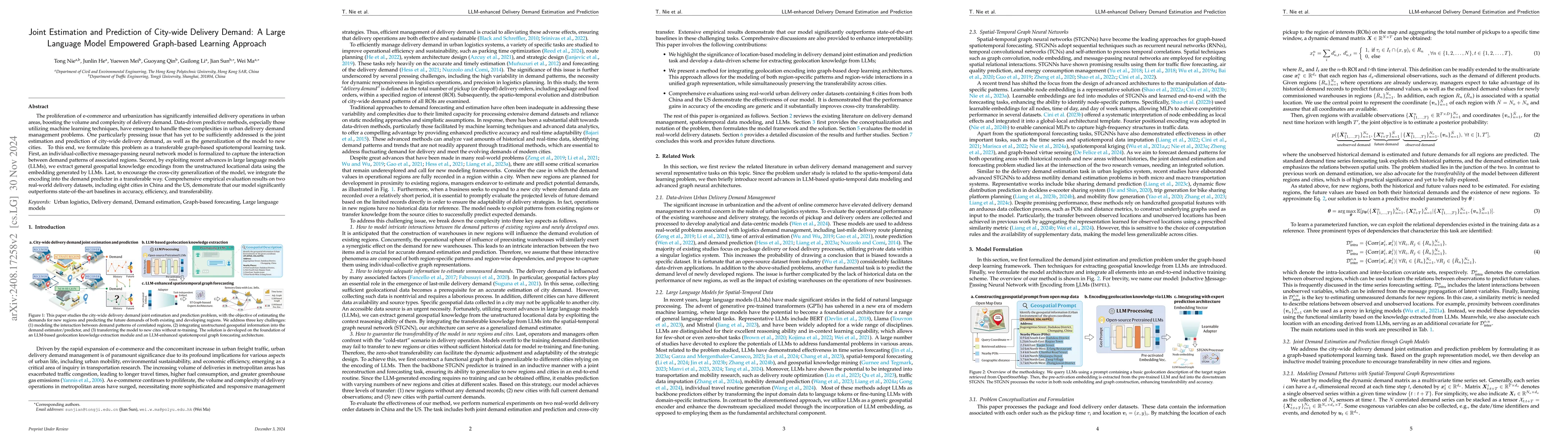 Thumbnail for Joint Estimation and Prediction of City-wide Delivery Demand: A Large
  Language Model Empowered Graph-based Learning Approach