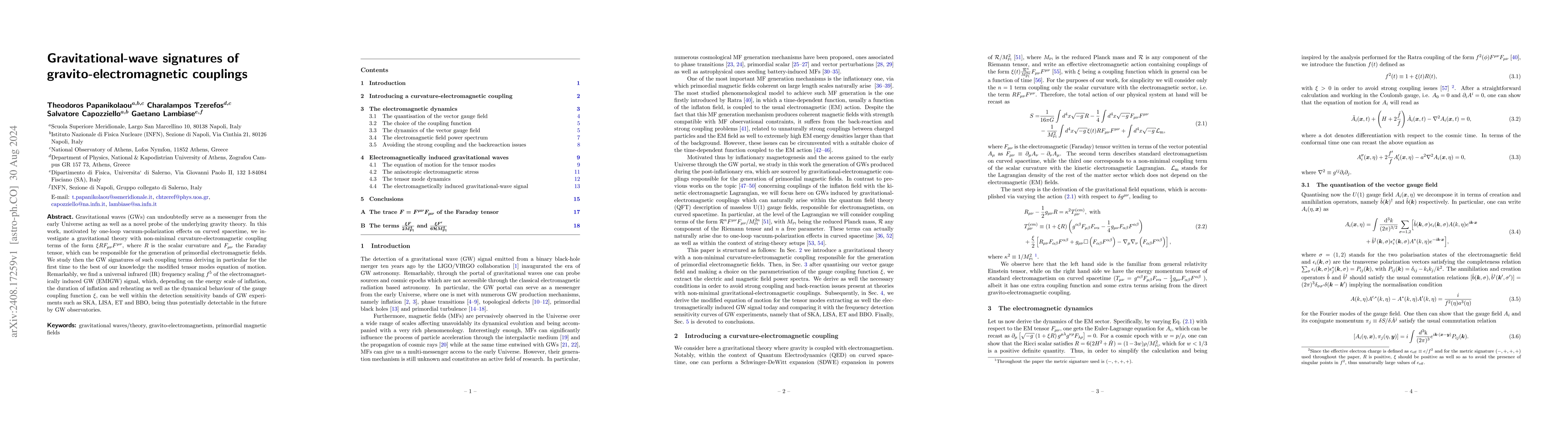 Thumbnail for Gravitational-wave signatures of gravito-electromagnetic couplings