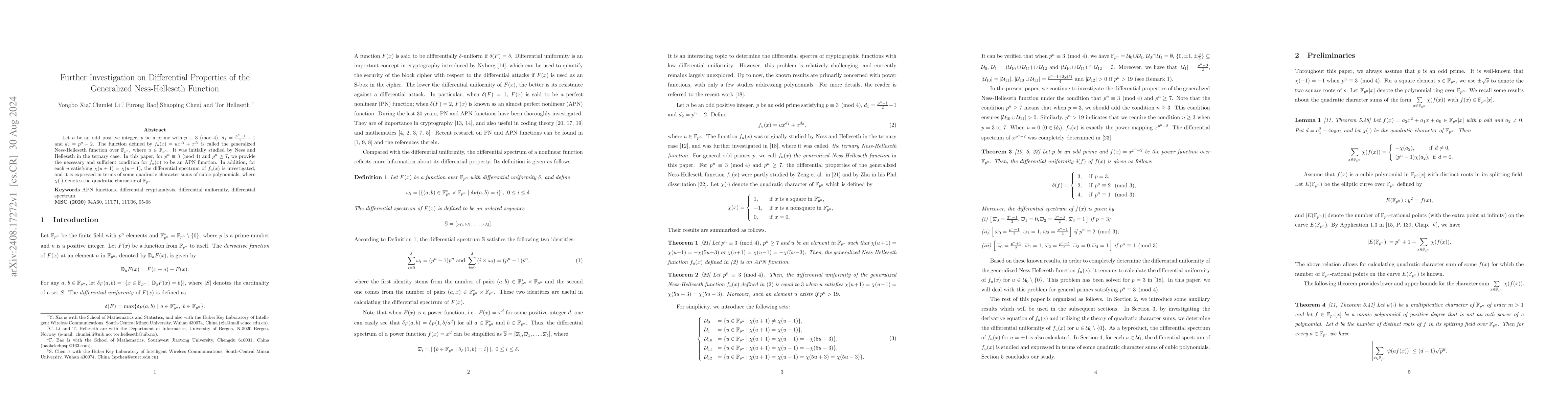 Thumbnail for Further Investigation on Differential Properties of the Generalized
  Ness-Helleseth Function