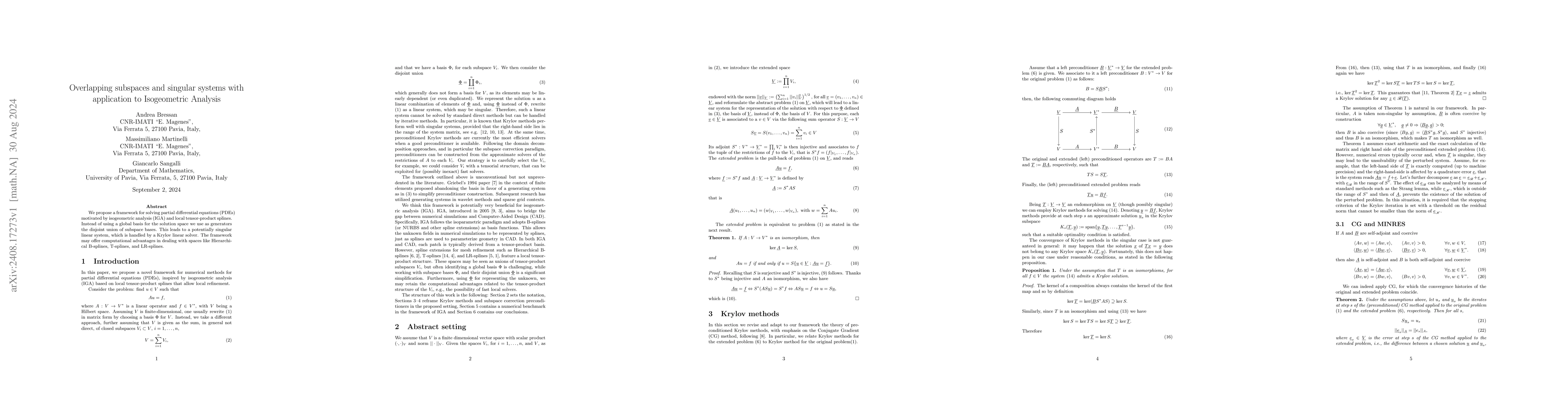 Thumbnail for Overlapping subspaces and singular systems with application to
  Isogeometric Analysis