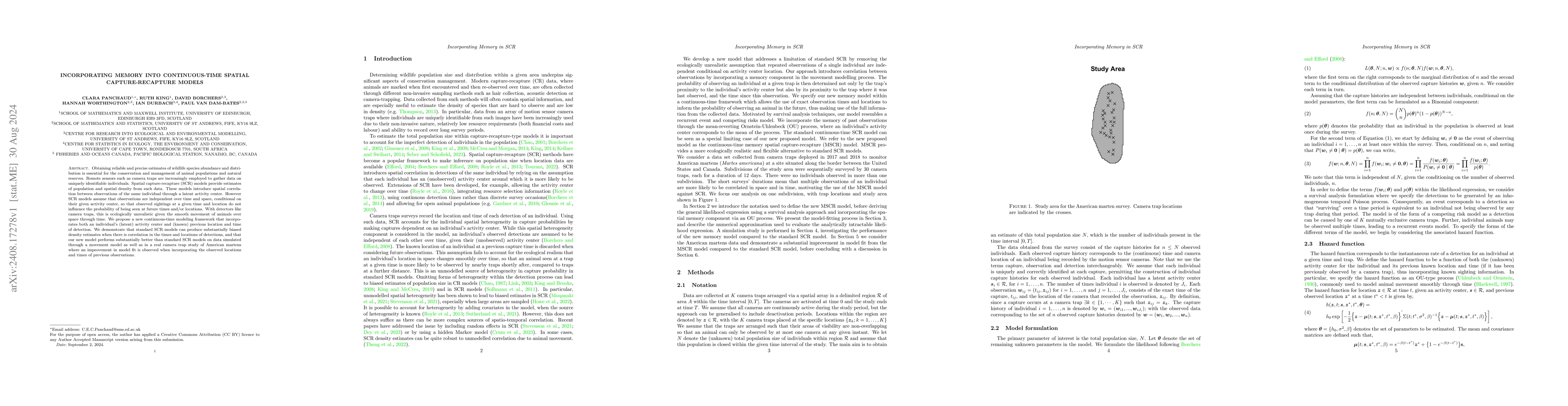 Thumbnail for Incorporating Memory into Continuous-Time Spatial Capture-Recapture
  Models