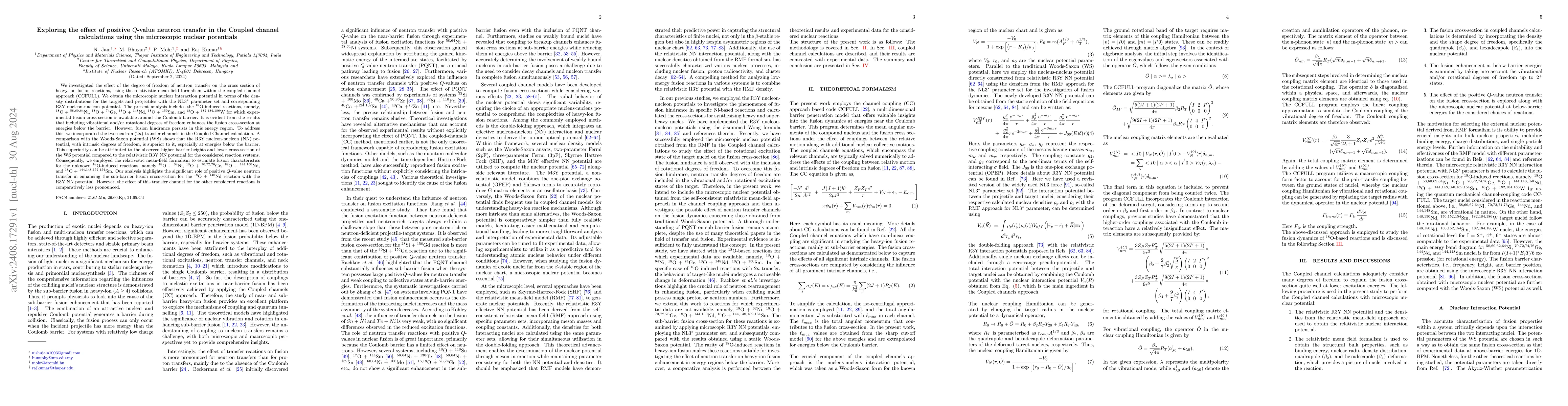 Thumbnail for Exploring the effect of positive Q-value neutron transfer in
  coupled-channels calculations using microscopic nuclear potentials