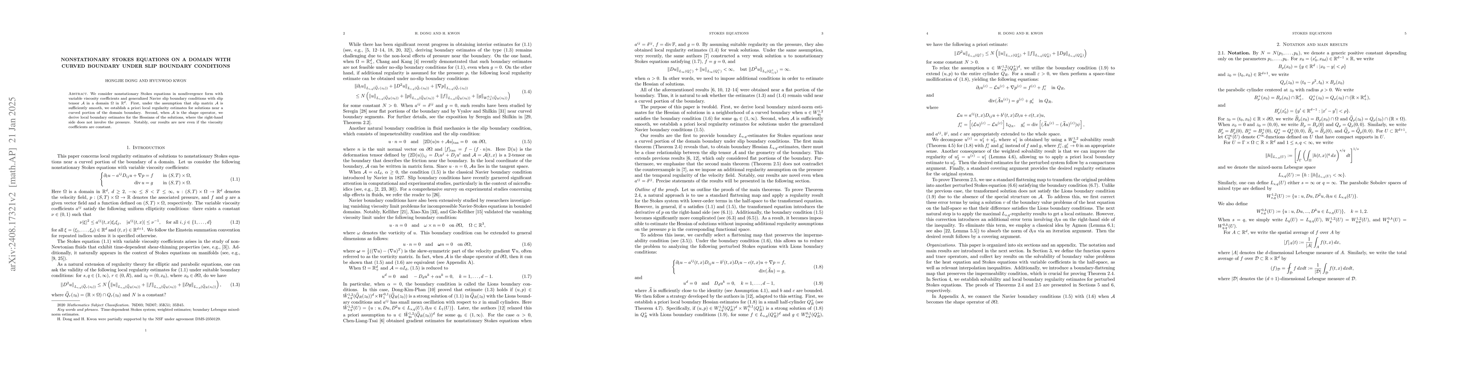 Thumbnail for Nonstationary Stokes equations on a domain with curved boundary under
  slip boundary conditions
