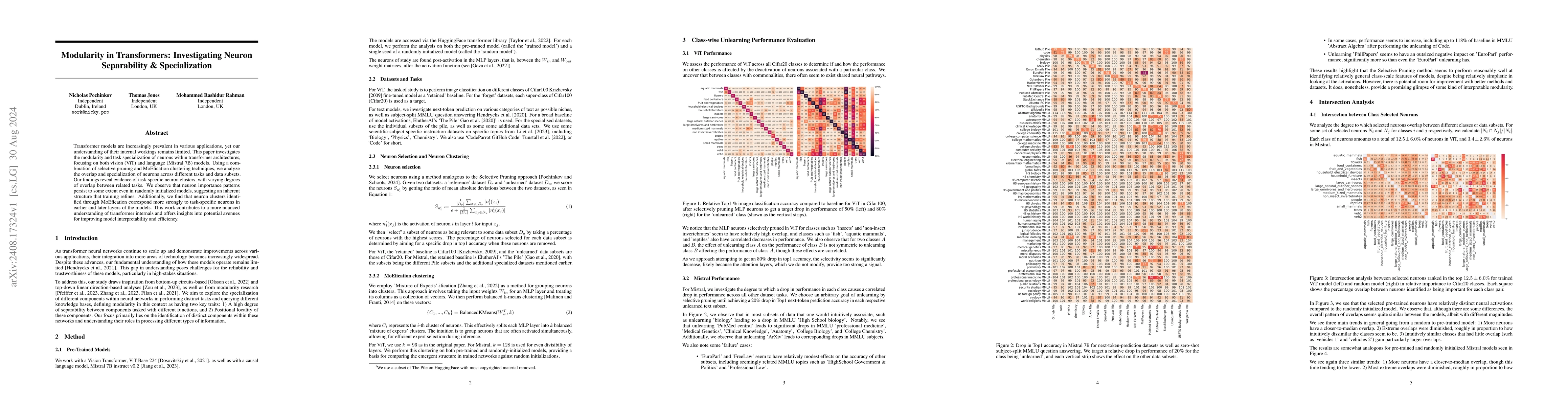 Thumbnail for Modularity in Transformers: Investigating Neuron Separability &
  Specialization