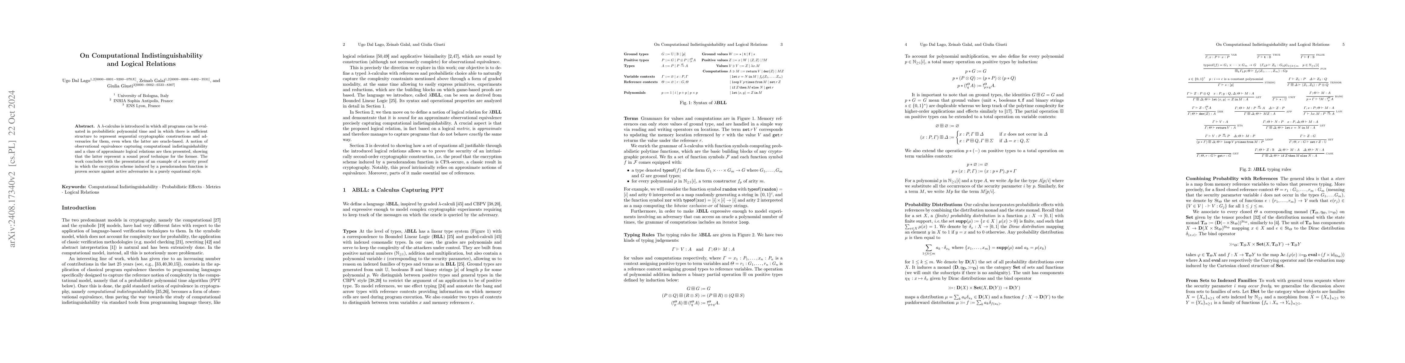 Thumbnail for On Computational Indistinguishability and Logical Relations