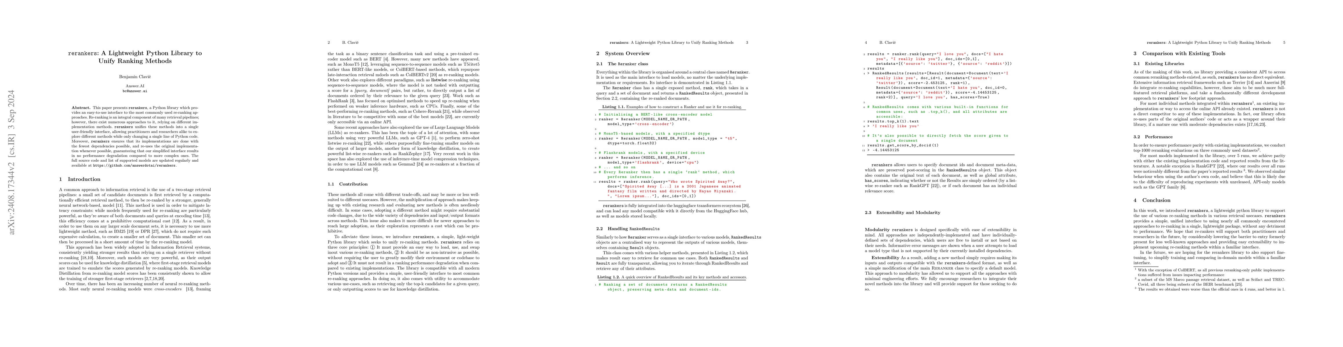 Thumbnail for rerankers: A Lightweight Python Library to Unify Ranking Methods