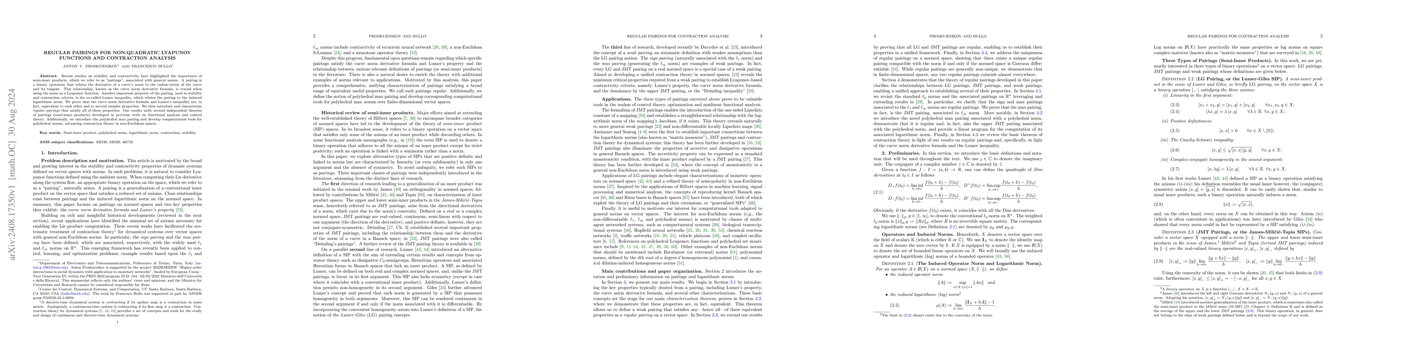 Thumbnail for Regular Pairings for Non-quadratic Lyapunov Functions and Contraction
  Analysis