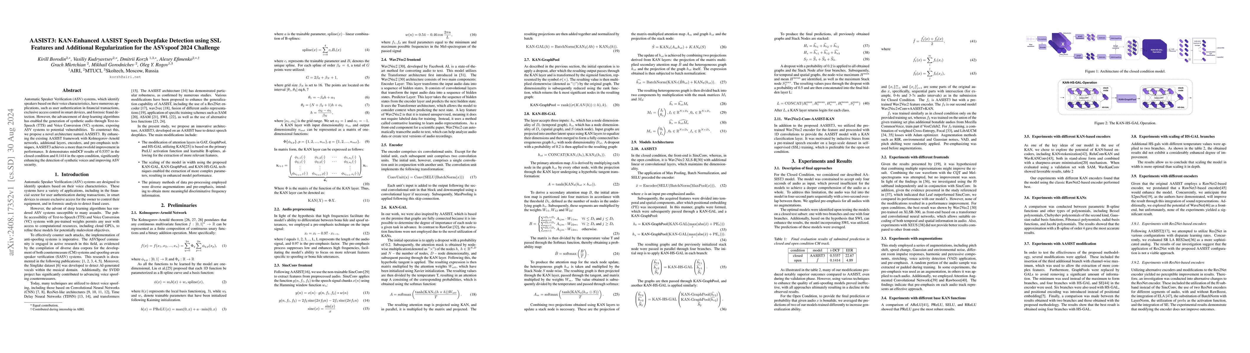 Thumbnail for AASIST3: KAN-Enhanced AASIST Speech Deepfake Detection using SSL
  Features and Additional Regularization for the ASVspoof 2024 Challenge