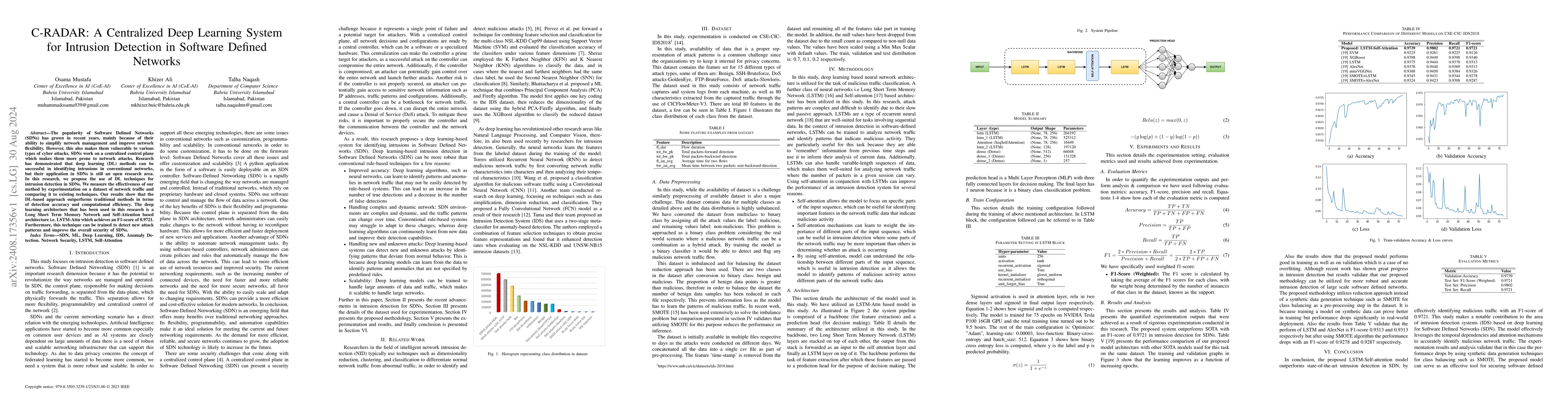 Thumbnail for C-RADAR: A Centralized Deep Learning System for Intrusion Detection in
  Software Defined Networks