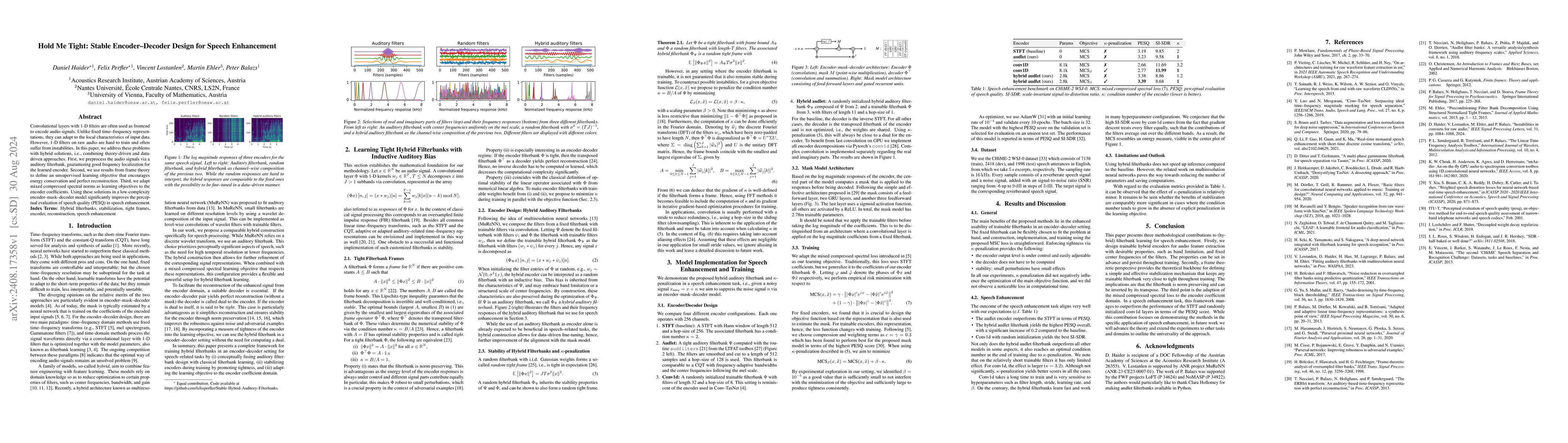 Thumbnail for Hold Me Tight: Stable Encoder-Decoder Design for Speech Enhancement