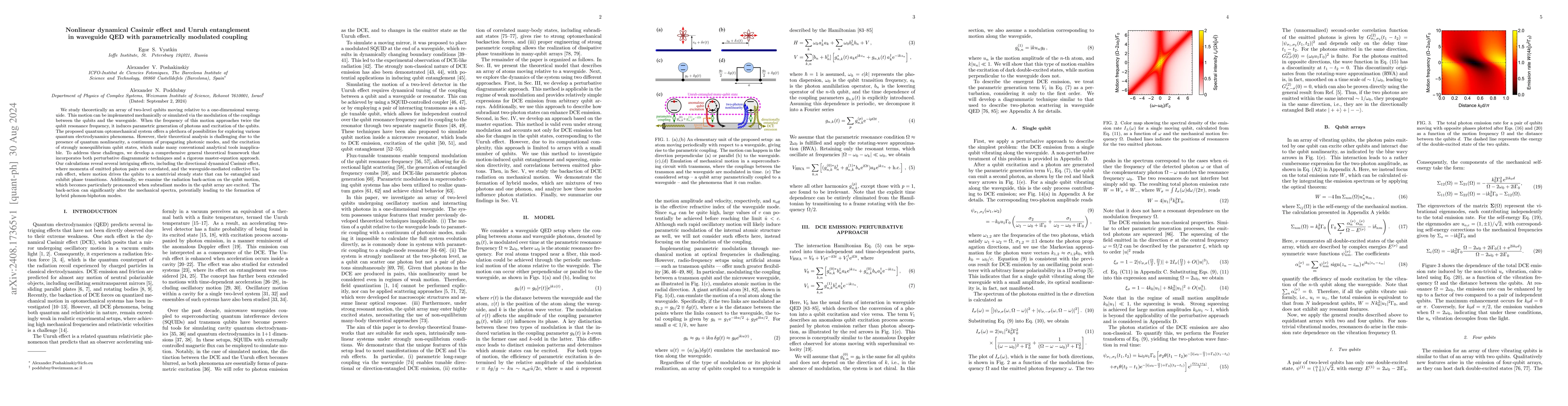 Thumbnail for Nonlinear dynamical Casimir effect and Unruh entanglement in waveguide
  QED with parametrically modulated coupling