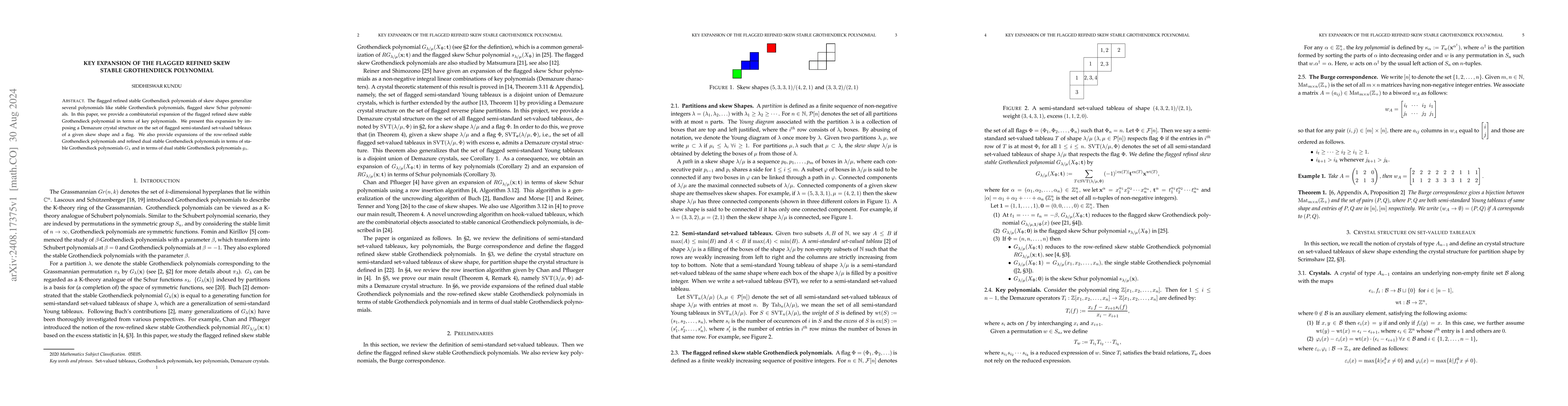 Thumbnail for Key expansion of the flagged refined skew stable Grothendieck polynomial