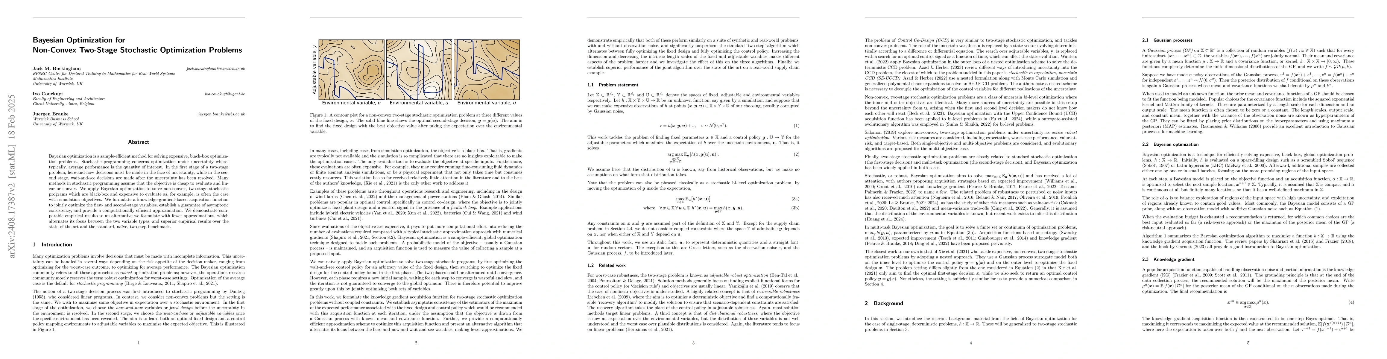 Thumbnail for Bayesian Optimization for Non-Convex Two-Stage Stochastic Optimization
  Problems