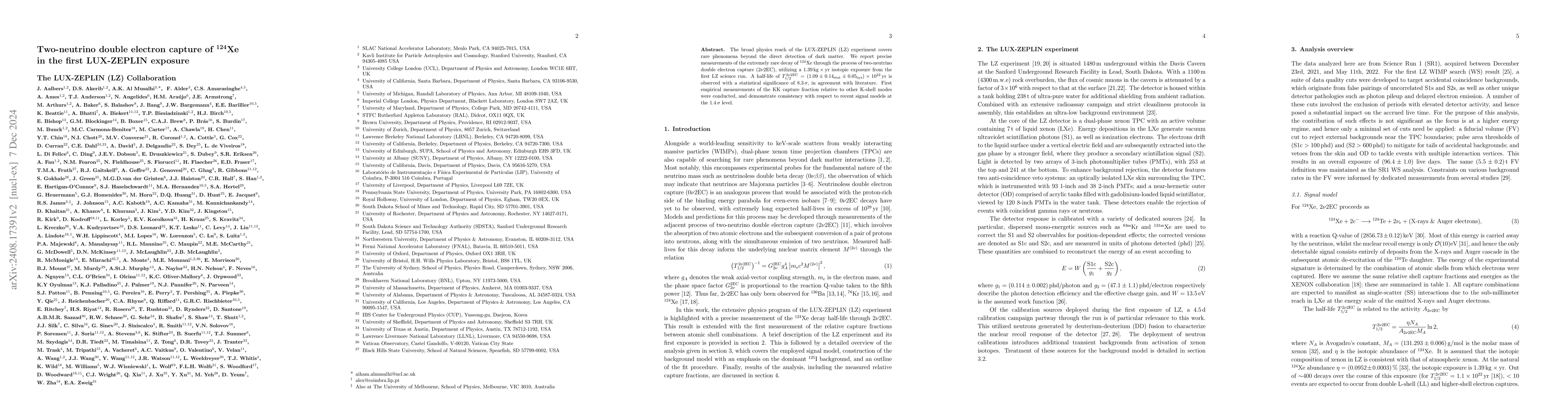 Thumbnail for Two-neutrino double electron capture of $^{124}$Xe in the first
  LUX-ZEPLIN exposure