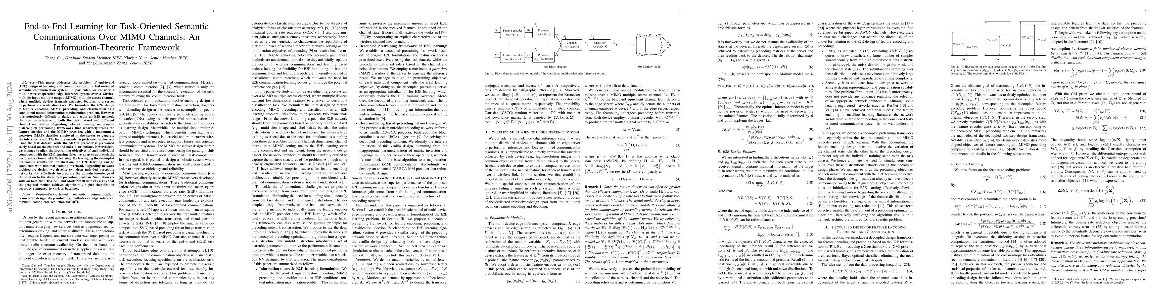 Thumbnail for End-to-End Learning for Task-Oriented Semantic Communications Over MIMO
  Channels: An Information-Theoretic Framework