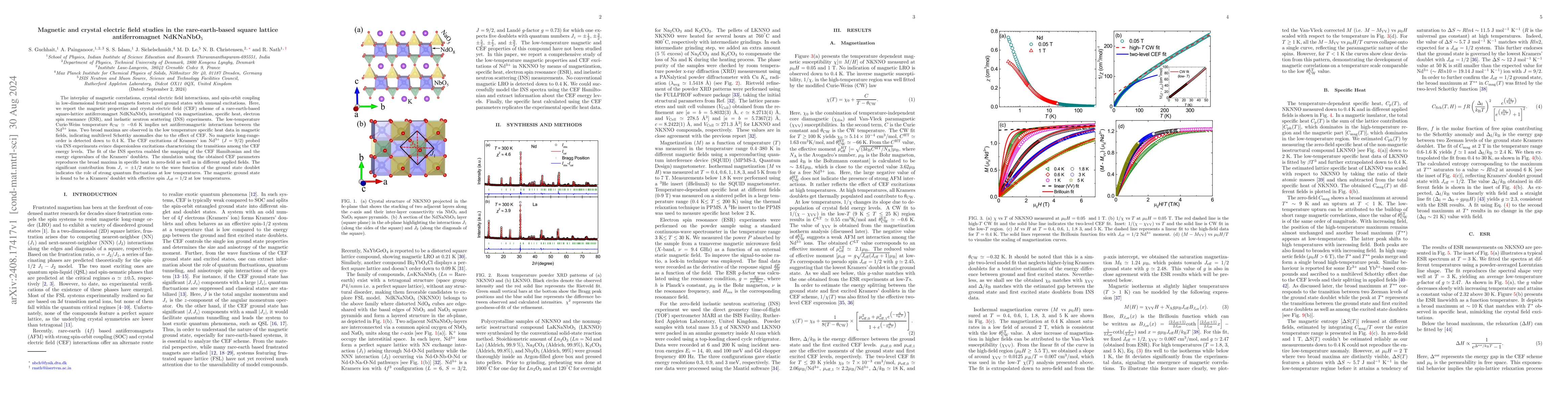 Thumbnail for Magnetic and crystal electric field studies in the rare-earth-based
  square lattice antiferromagnet NdKNaNbO$_5$