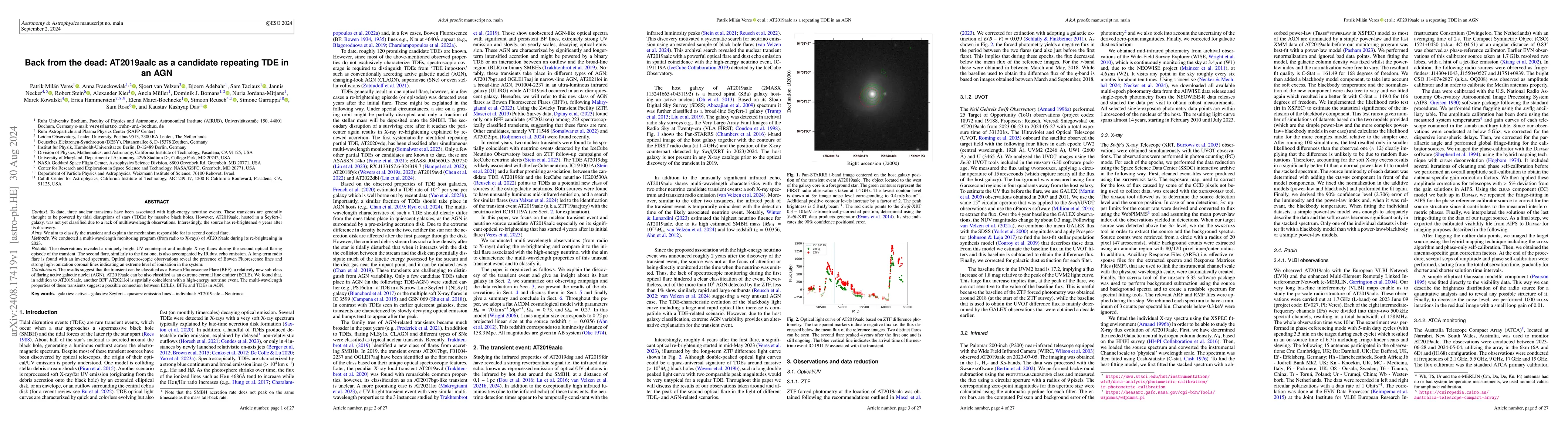 Thumbnail for Back from the dead: AT2019aalc as a candidate repeating TDE in an AGN