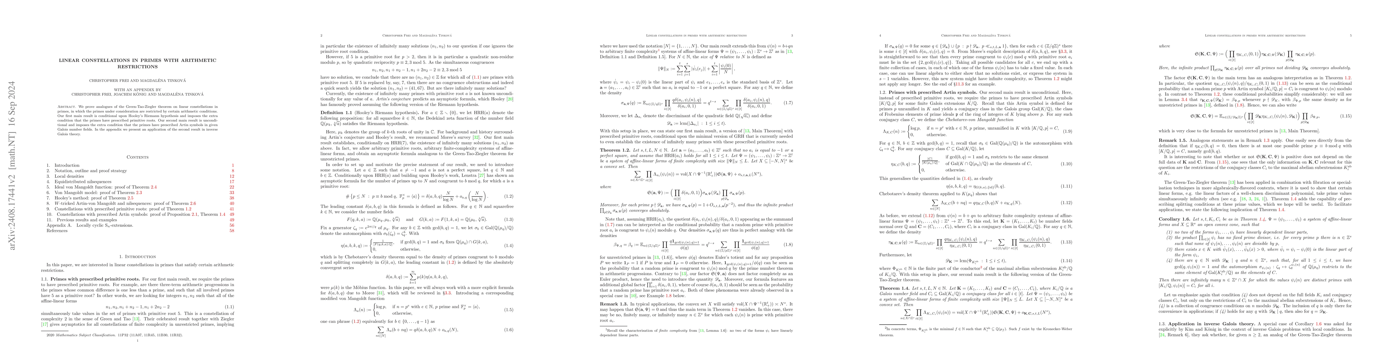 Thumbnail for Linear constellations in primes with arithmetic restrictions