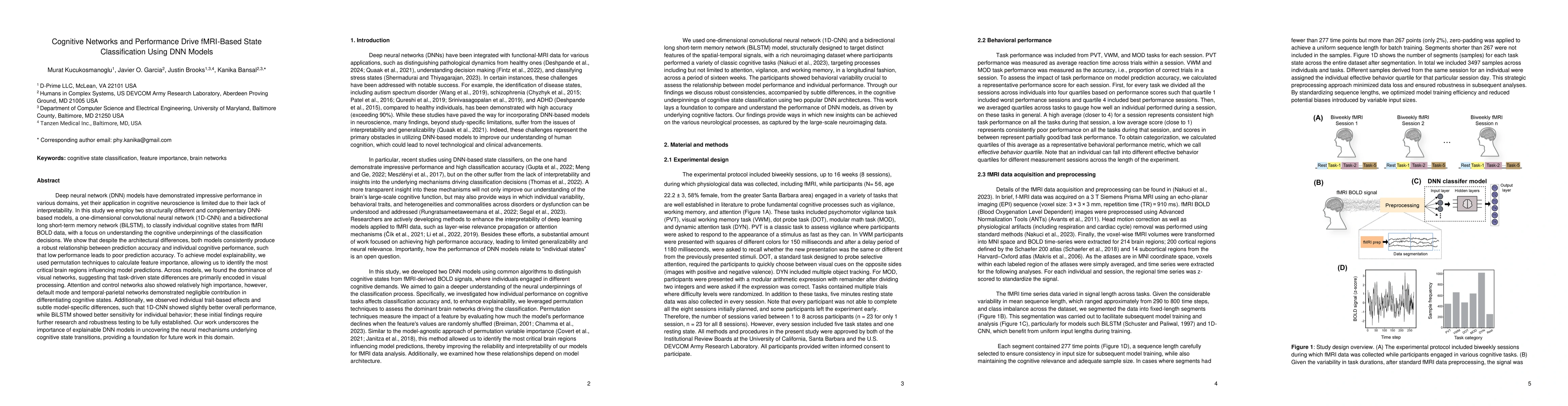 Thumbnail for Cognitive Networks and Performance Drive fMRI-Based State Classification
  Using DNN Models