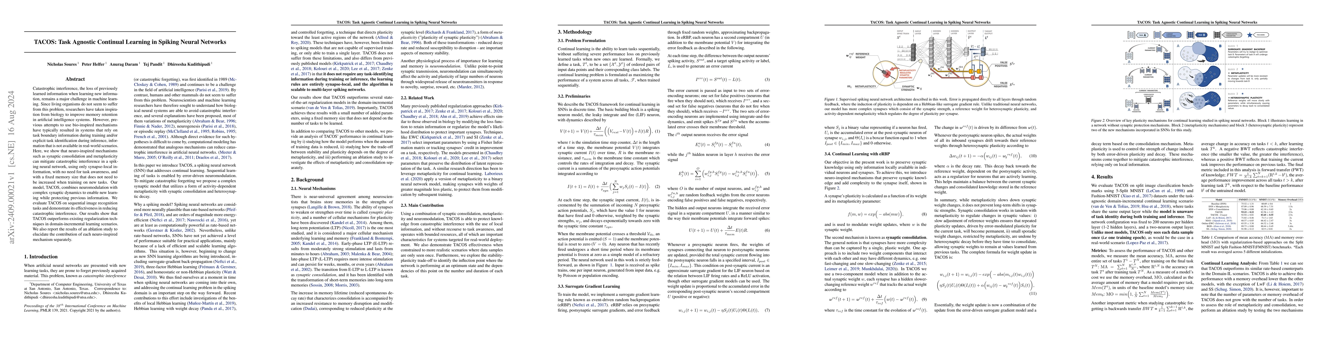Thumbnail for TACOS: Task Agnostic Continual Learning in Spiking Neural Networks