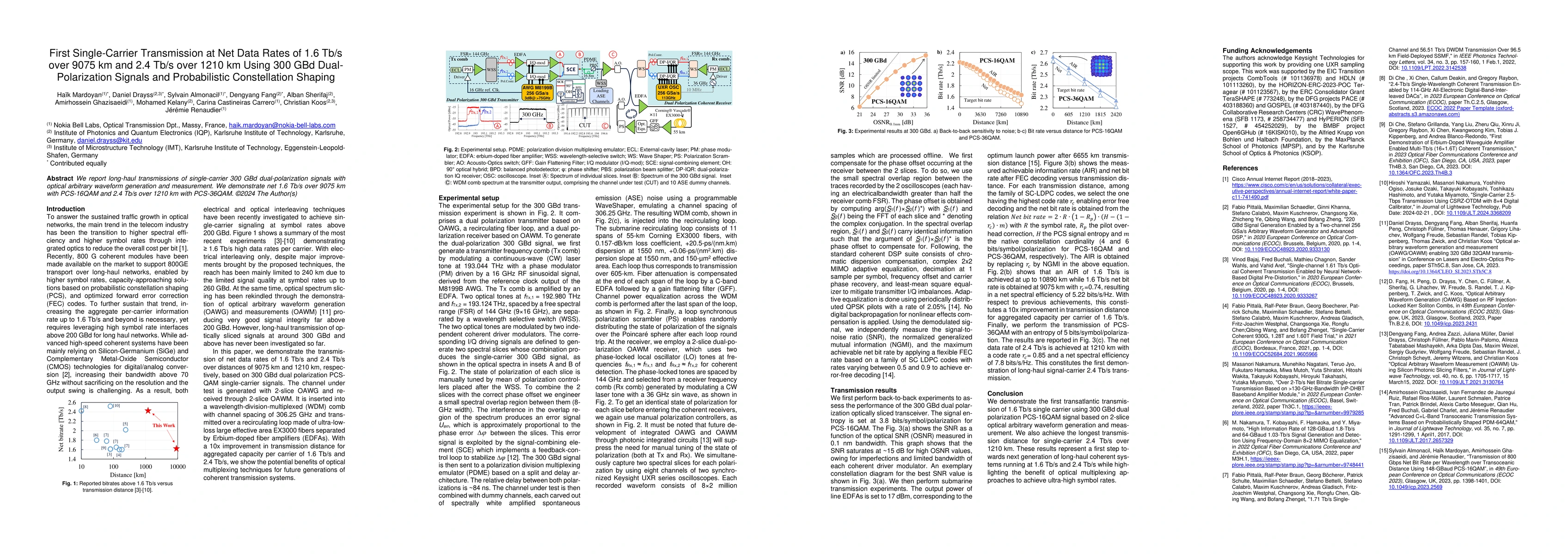 Thumbnail for First Single-Carrier Transmission at Net Data Rates of 1.6 Tb/s over
  9075 km and 2.4 Tb/s over 1210 km Using 300 GBd Dual-Polarization Signals and
  Probabilistic Constellation Shaping