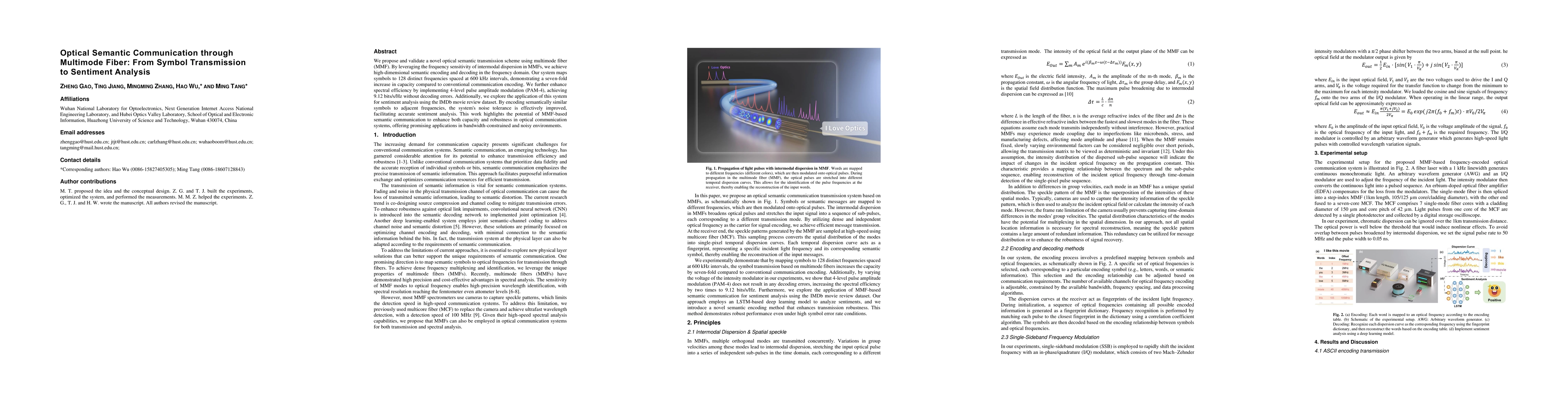 Thumbnail for Optical Semantic Communication through Multimode Fiber: From Symbol
  Transmission to Sentiment Analysis