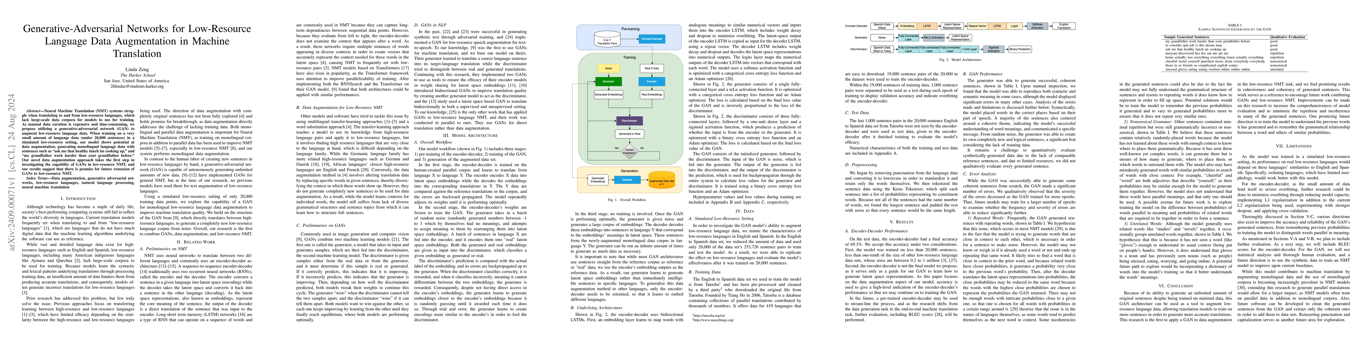 Thumbnail for Generative-Adversarial Networks for Low-Resource Language Data
  Augmentation in Machine Translation