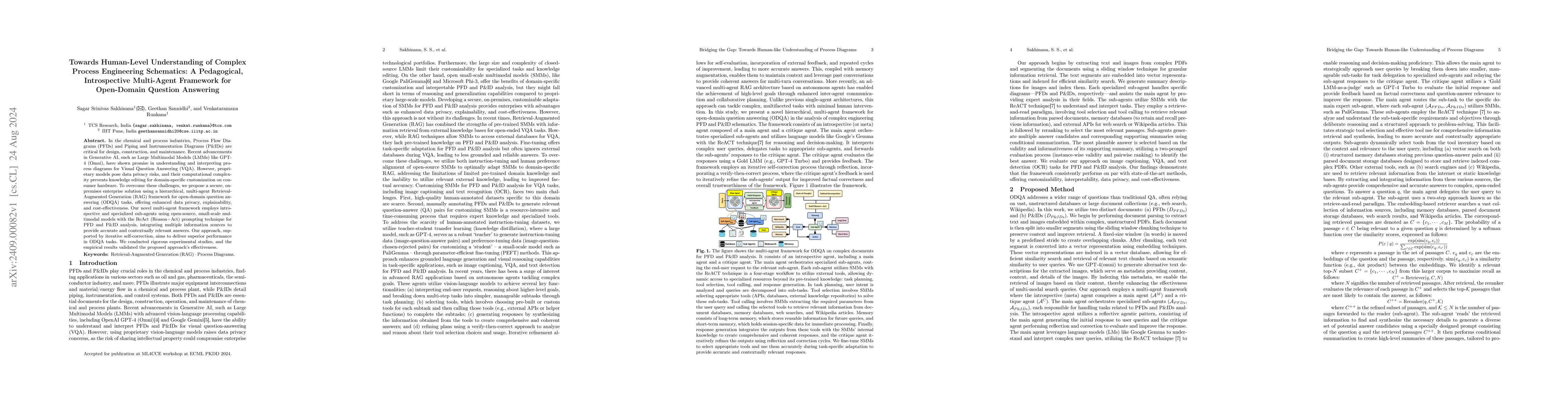 Thumbnail for Towards Human-Level Understanding of Complex Process Engineering
  Schematics: A Pedagogical, Introspective Multi-Agent Framework for
  Open-Domain Question Answering