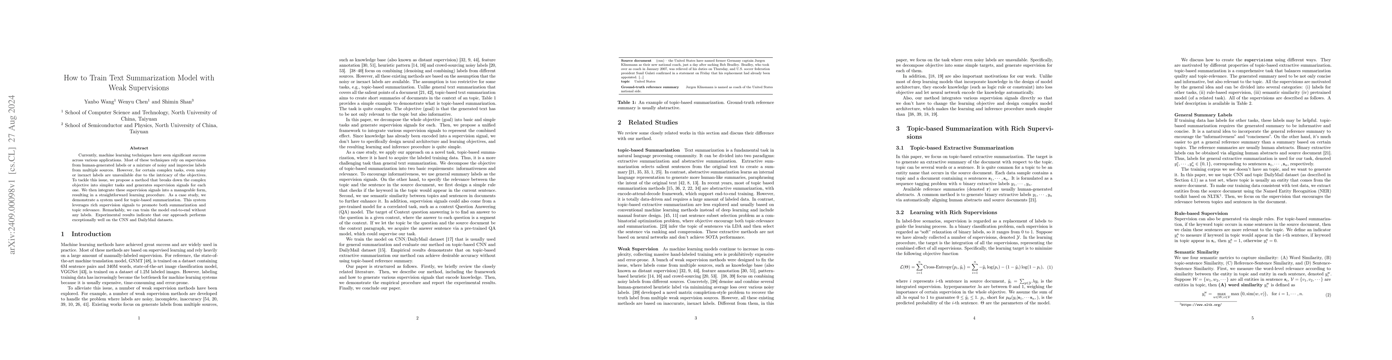 Thumbnail for How to Train Text Summarization Model with Weak Supervisions