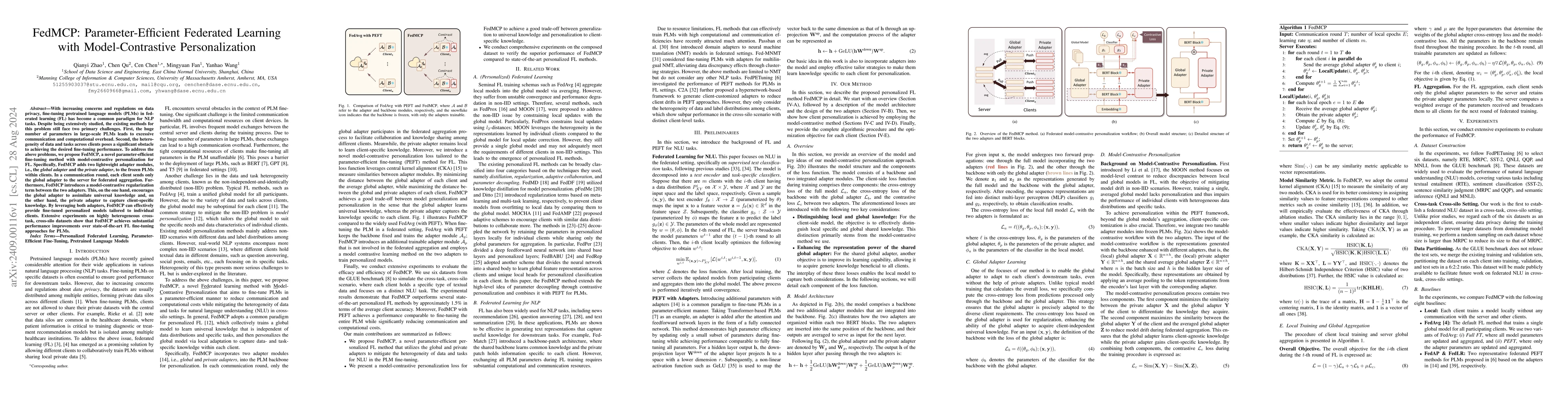 Thumbnail for FedMCP: Parameter-Efficient Federated Learning with Model-Contrastive
  Personalization