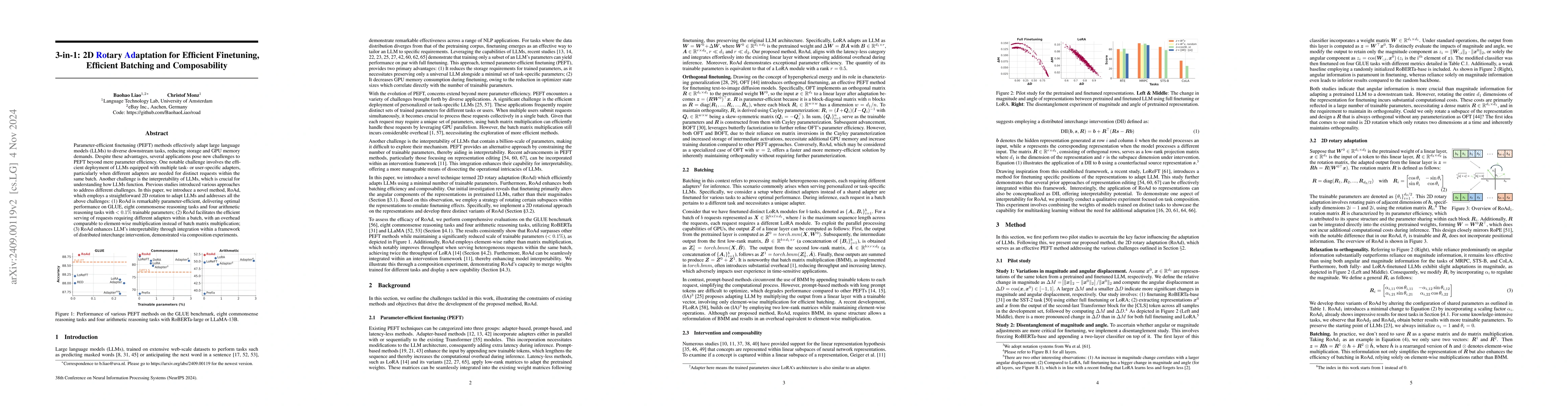 Thumbnail for 3-in-1: 2D Rotary Adaptation for Efficient Finetuning, Efficient
  Batching and Composability