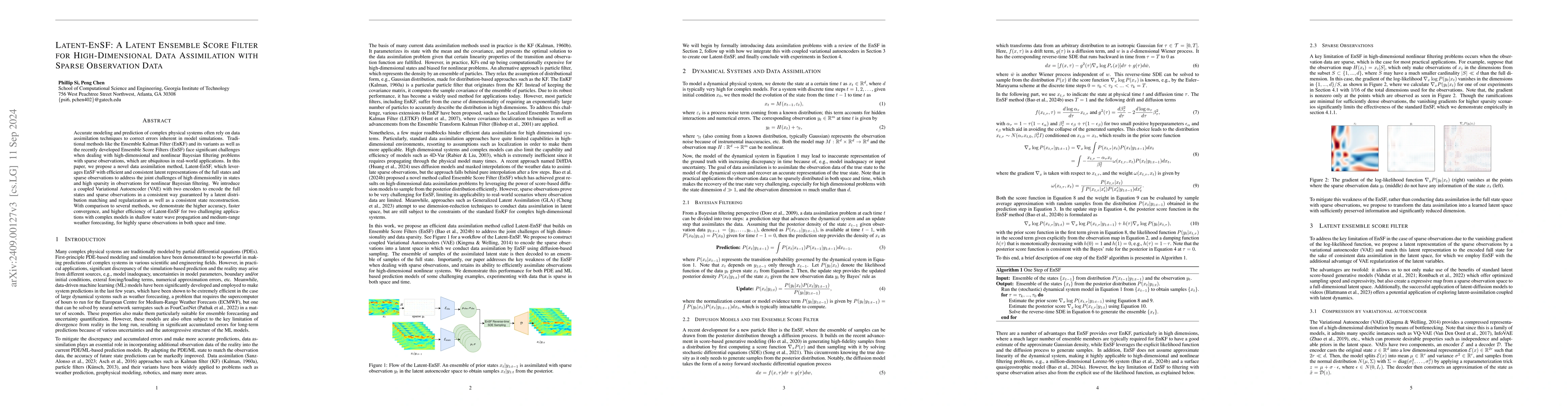 Thumbnail for Latent-EnSF: A Latent Ensemble Score Filter for High-Dimensional Data
  Assimilation with Sparse Observation Data