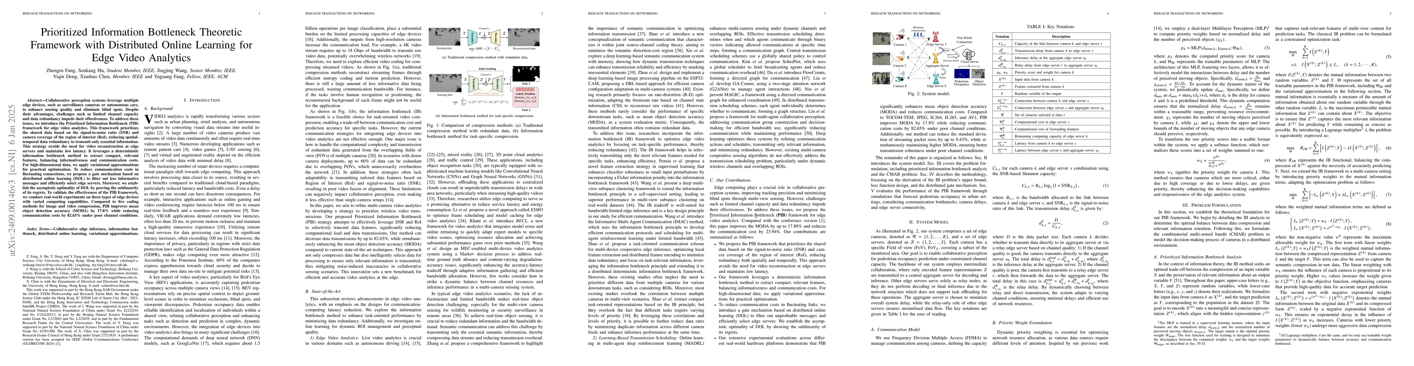Thumbnail for Prioritized Information Bottleneck Theoretic Framework with Distributed
  Online Learning for Edge Video Analytics